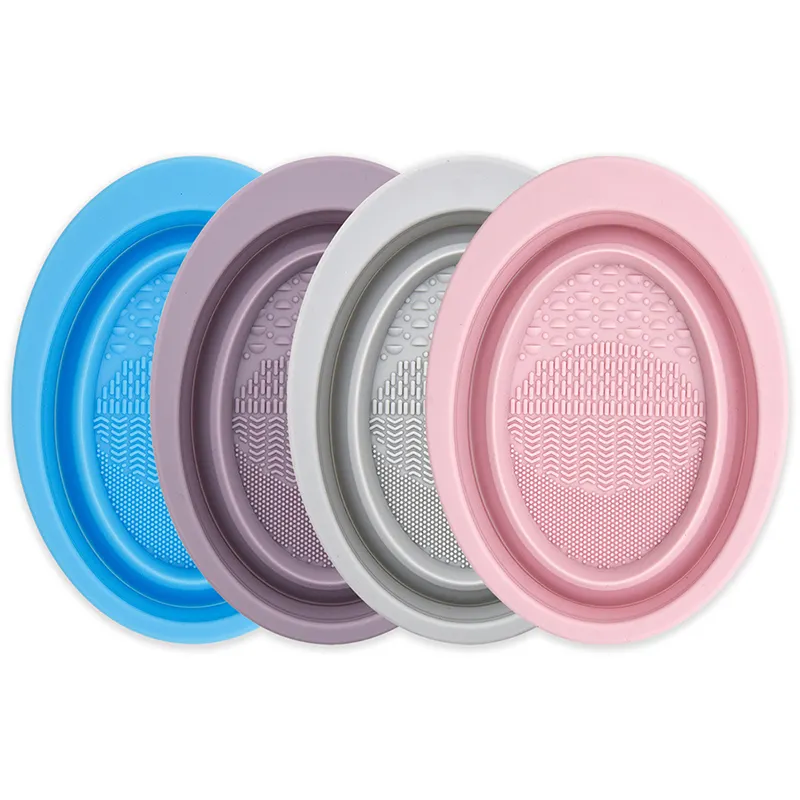 BHD Portable Makeup Brush Cleaning Mat Folding Cosmetic Brush Cleaner Pad Makeup Brush Cleanser Sponge Bowl for for Daily Use