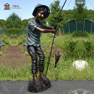 Stunning bronze boy and girl fishing statue for Decor and