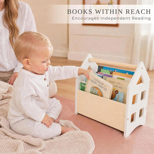Decorative Wooden Bookshelf with Handle for Kids Rooms - Keeps <strong>Books</strong> Neatly Organized &amp; Within Reach for Toddlers - Product Image 2