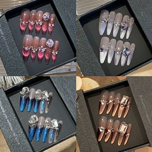 TSZS 10 pièces Faux ongles à presser longs faits main, design français 3D, avec strass, à couverture complète, pour <span class=keywords><strong>manucure</strong></span> - Product Image 3