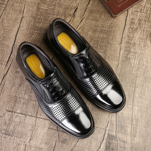 Chaussures habillées décontractées en cuir pour hommes, à lacets, bout rond, rehaussement interne de 6 cm, pour tenue formelle - Product Image 3