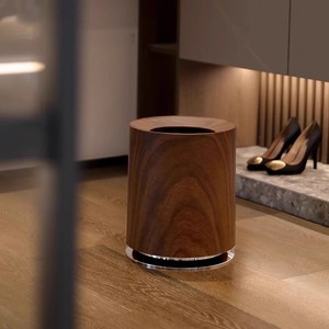 Wood Grain Trash Can Cylindrical Big Size Indoor Living Room Bedroom Office Kitchen Bathroom - Product Image 2