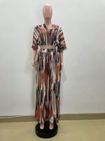 2024 nouvelle mode col en v à manches courtes jambe large pantalon ensemble rayure imprimé haut court deux pièces ensemble vêtements de détente