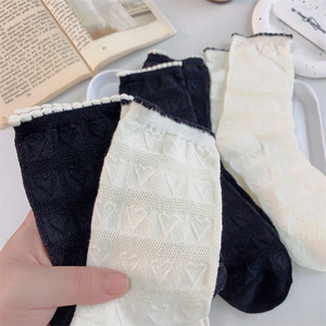Calcetines de mujer, color blanco, negro, color sólido, patrón de diamantes, transpirables, absorben el sudor, para jóvenes de 18 a 40 años - Product Image 3