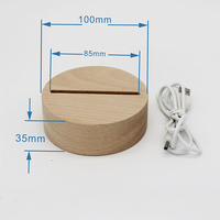 Base d'affichage à LED en bois avec lumière chaude, support éclairé rond avec 5 LED et câble USB pour l'art de la résine de verre cristal 3D