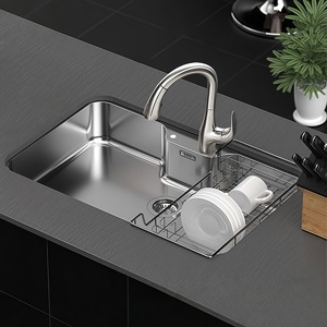 Fregadero de cocina de acero inoxidable 304 con grifo, instalación sobre o bajo encimera, para lavado de verduras - Product Image 1