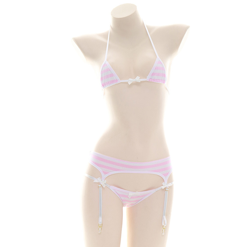 Porte-jarretelles costume rayé rose et blanc-pas de chaussettes