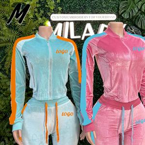 Completo Invernale 2026 da <span class=keywords><strong>Donna</strong></span> Personalizzato con LOGO, Giacca con Zip e Pantaloni a Zampa in Velluto con Striscia Laterale - Product Image 2