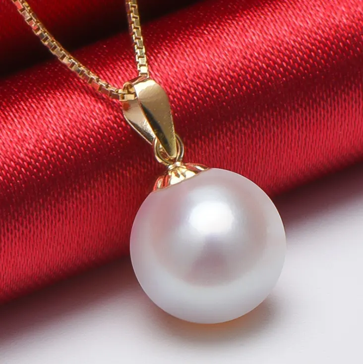 Collana in oro 18 carati collana con ciondolo di perle 3A rotonda naturale reale reale d'acqua dolce all'ingrosso reale