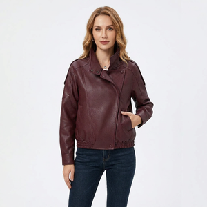<b>Women's</b> Leather <b>Jacket</b> 2026 <b>Spring</b> New Fashionable Versatile Mandarin Collar Bomber <b>Jacket</b> Solid Zipper Eco-Friendly <b>Jacket</b> - Product Image 1