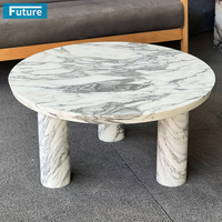 Table basse en marbre blanc Arabescato naturel moderne poli avec dessus rond et socle bas pour salon, villa, hôtel, meubles de maison