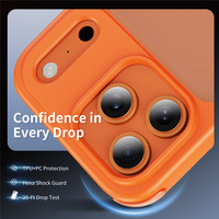 Coque de téléphone antichoc translucide mate pour iPhone 17 16 15 Pro Max, anti-chute, orange, en TPU+acrylique avec trou pour cordon amovible