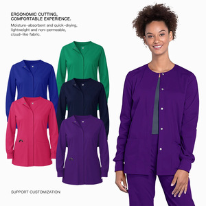 HZMNOI Women's Scrub Suit Polyester Spandex Long Sleeve Two Piece Set Breathable Solid Color Lab Workwear - Product Image 4