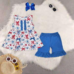 YY 5.26 Casual da ragazza 4 ° vestito July blu e rosso fiocchi con tunica stampa fuochi d'artificio con <span class=keywords><strong>pantaloncini</strong></span> con volant - Product Image 2