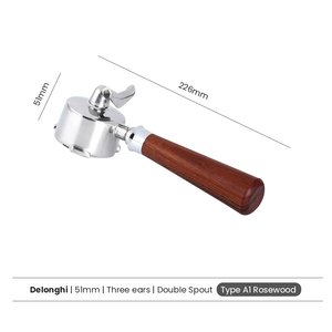 De'Longhi 51MM Double Spout 2 Ears Custom Handle Espresso <b>Coffee</b> Portafilter - Product Image 2
