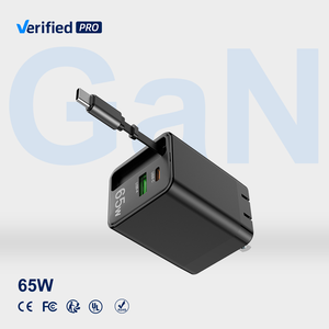 Tkt 65W Gan Sạc USB-A + C Kép Cổng Nhanh Chóng Có Thể Gập Lại Tường Sạc Với Có Thể Thu Vào Cáp Điện Thoại Di Động Bộ Sạc Hỗ Trợ QC PD - Product Image 1