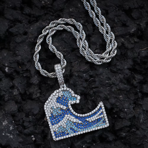 Pendentif vague en zircon micro-serti Kanagawa, bijoux hip-hop - Product Image 1
