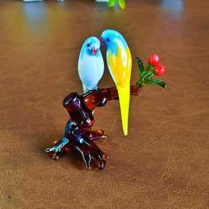 Figurine de perroquet en verre soufflé artisanal, couple sur branche avec baies rouges, thème animal, ornement décoratif, artisanat soufflé, Nouvel An - Product Image 6