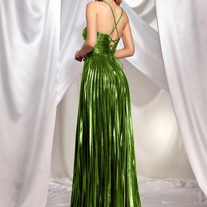 Robes de soirée sexy pour femmes, à col suspendu, sans manches, dos nu, plissées, tendance - Product Image 3