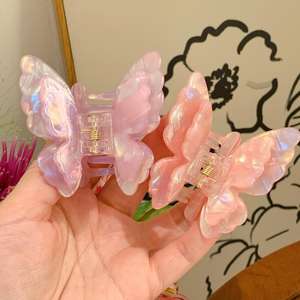 Desain baru Ganchos Para El Cabello klip rambut asetat lucu gadis aksesoris rambut warna-warni lapisan ganda manis kupu-kupu klip hiu - Product Image 2