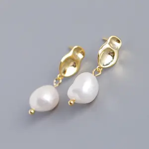 Monta orecchini di perle a bottone gioielli perle d'acqua dolce S925 orecchini pendenti romantici da donna in argento Sterling 925