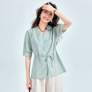 Camicetta da donna <span class=keywords><strong>bianca</strong></span> a maniche corte con scollo a V, nuovo design 2026, stile western con lacci, versatile. - Product Image 2