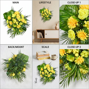 <b>Artificial</b> Yellow Flower <b>Bouquet</b> with Tropical Green Leaves Decorative Floral Arrangement for Home Decor - Product Image 6