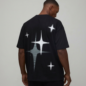T-shirt personnalisé surdimensionné à motif étoile pour homme, en coton épais, style streetwear, imprimé, décontracté et tendance - Product Image 1