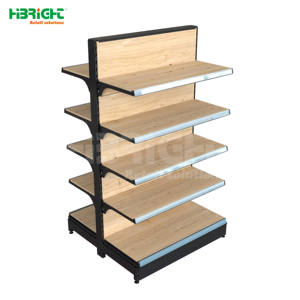 Étagère de présentation simple face en acier et bois Highbright pour supermarché, rayonnage gondole pour l'épicerie et le commerce de détail - Product Image 2
