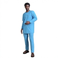 Tenue africaine pour hommes, ensemble 2 pièces, chemise à manches longues et pantalon de couleur unie, vêtements africains pour hommes, costume Dashiki Wyn2269
