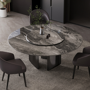 Ensemble de table à manger ronde avec plateau tournant, 4 pièces, dessus en marbre, mobilier de salle à manger moderne - Product Image 1