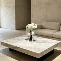 Table basse rectangulaire en marbre haut de gamme, style moderne italien, écologique, durable, minimaliste, pour salon.