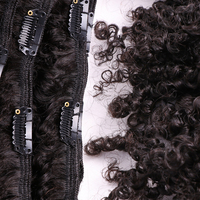 Extensions de Cheveux Naturels Afro Kinky Bouclés avec Clips, 100% Cheveux Humains Bruts de Temple Indien, 7 Pièces, Noir Naturel