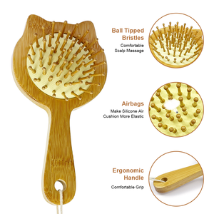 Lindo Mini Niños Portátil Gato Forma Cojín de aire Masaje Peine de madera Ecológico Bambú Niños Masaje Cepillo de pelo - Product Image 2