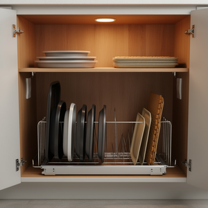 Support de rangement réglable en acier pour casseroles et couvercles de 8,5 po, organisateur de plaques de cuisson, rangement coulissant pour armoire, design minimaliste - Product Image 2