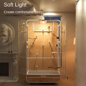 Moine Soleil Perroquet Grand Espace Amovible Cage à Oiseaux en Bois Massif en Fer Machine à Cendre Panoramique Cage à Chat en Acier et Plastique pour Chats Chiens - Product Image 3