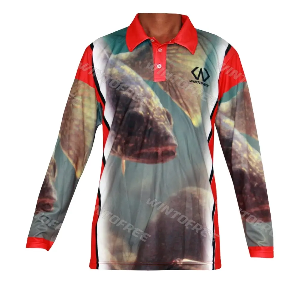 Camisas de pesca resistentes e umidade Wicking respirável manga comprida Custom Upf50 Proteção solar de secagem rápida Whit Mesh para homens