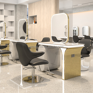 Jueshi tóc <span class=keywords><strong>Salon</strong></span> make up trạm gương đôi bên <span class=keywords><strong>Salon</strong></span> gương với LED ánh sáng bàn trang điểm với Led Gương cho <span class=keywords><strong>salon</strong></span> tóc - Product Image 2