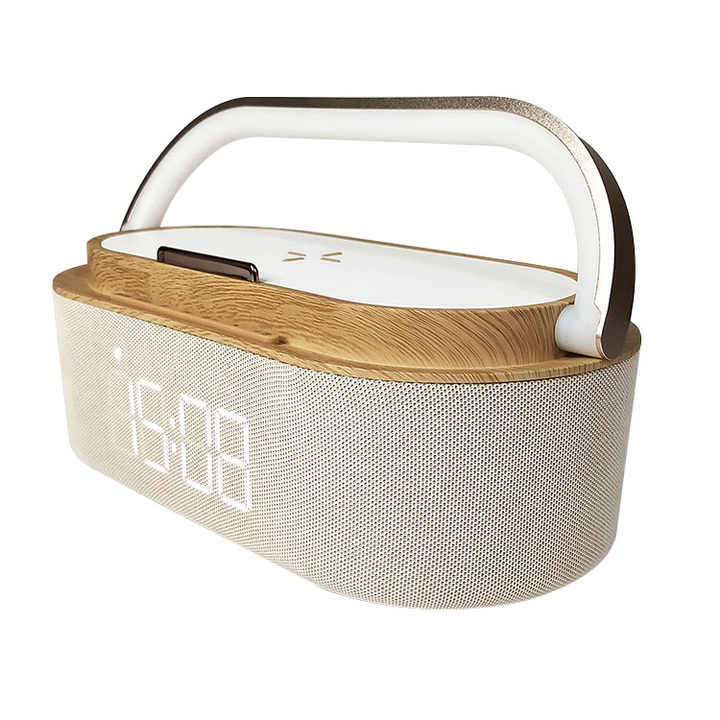 Factory 3 in 1 Multi Function Desk Wireless Speaker Phone Holder Alarm Clock Wireless Charging Speaker