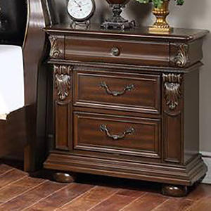 Ensemble de chambre à coucher traditionnel en noyer foncé antique - 5 pièces avec lit traîneau capitonné, commode, miroir, armoire et table de chevet - Product Image 4