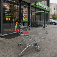 DIKA DK-E-180L Chariot de courses pliable en acier robuste pour supermarché avec roues élévatrices et siège, protection anticorrosion zinguée