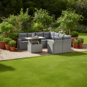 Ensemble de canapés de jardin en rotin gris 6 places avec rangement, mobilier d'extérieur au design contemporain - Product Image 2