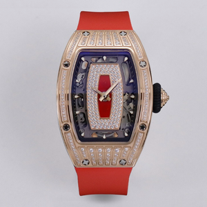 Montre de luxe en or rose et diamants, design lèvres rouges pour <span class=keywords><strong>femme</strong></span>, bracelet en caoutchouc rouge, montre mécanique tendance pour <span class=keywords><strong>femme</strong></span> - Product Image 1