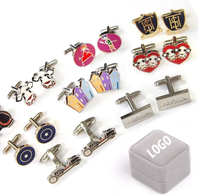 Boutons de manchette en acier inoxydable argenté avec logo personnalisé, vente en gros, coffret cadeau pour hommes