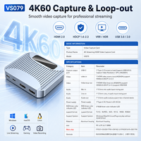 Carte de capture vidéo HDMI 4K 60Hz VS079 USB-C avec sortie en boucle, VRR, HDR, entrée micro, en aluminium, pour le streaming, le gaming et l'enregistrement en direct
