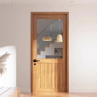 Porte Shaker moderne en panneau de bois massif avec placage en dalle, âme pleine et verre miroir