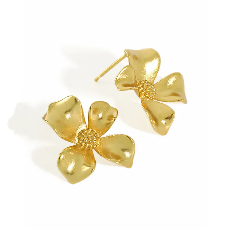 नई डिजाइन सोना मढ़वाया 925 स्टर्लिंग चांदी स्टड कान की बाली फूल कान की बाली महिलाओं के गहने उपहार के लिए