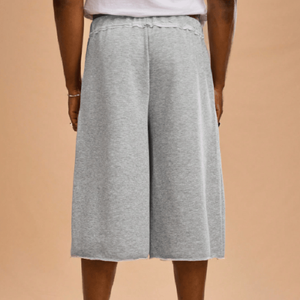 Shorts en coton gris pour homme, taille élastique, poches, style décontracté, mi-longs, tricotés, respirants - Product Image 3