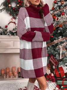 IWD031, suéter informal de Invierno para <span class=keywords><strong>mujer</strong></span>, vestido de <span class=keywords><strong>cuello</strong></span> <span class=keywords><strong>alto</strong></span> de punto adelgazante, ajuste holgado, estampado <span class=keywords><strong>navideño</strong></span>, decoración de rayas Jacquard XS - Product Image 6
