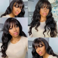 Perruque Body Wave avec frange, prix de gros, 13X4 Lace Frontal, cheveux humains vierges bruts, perruque sans colle fabriquée à la machine pour femmes